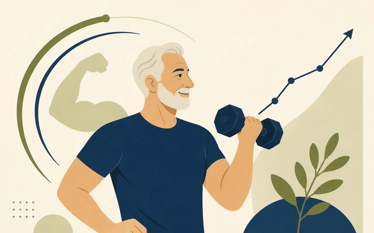 Illustration of an older adult strength training to preserve muscle mass