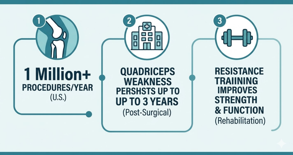 Infographic showing over 1 million joint replacements per year in US and recovery statistics